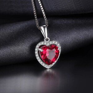 Necklace jewelry heart love red ruby 925 sterling silver 18" long box chain